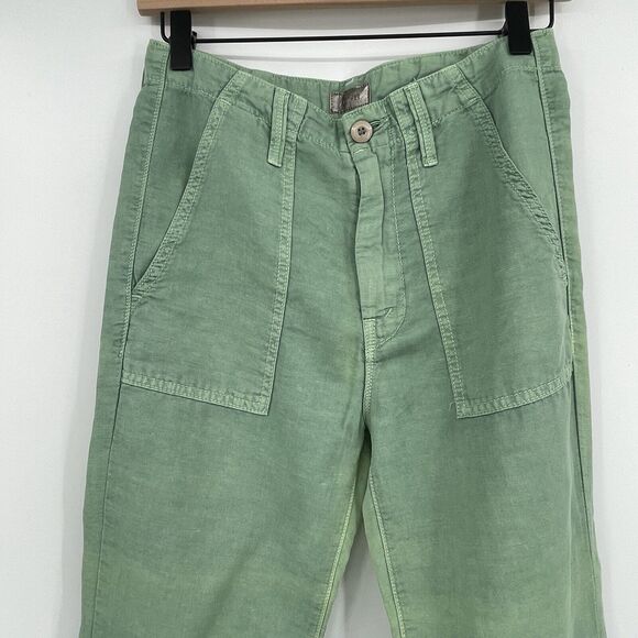 Mother Womens Pants Size 24 Green Cotton Linen Blend The Shaker Chop Crop - Picture 3 of 10